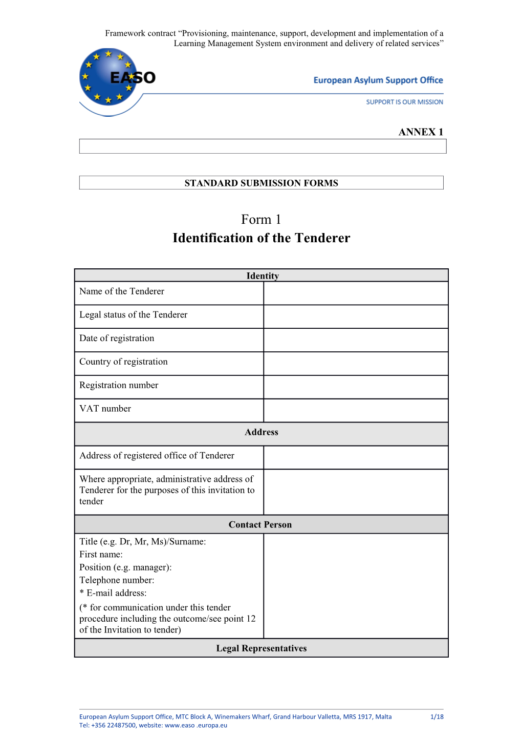 Standard Submission Forms, EASO