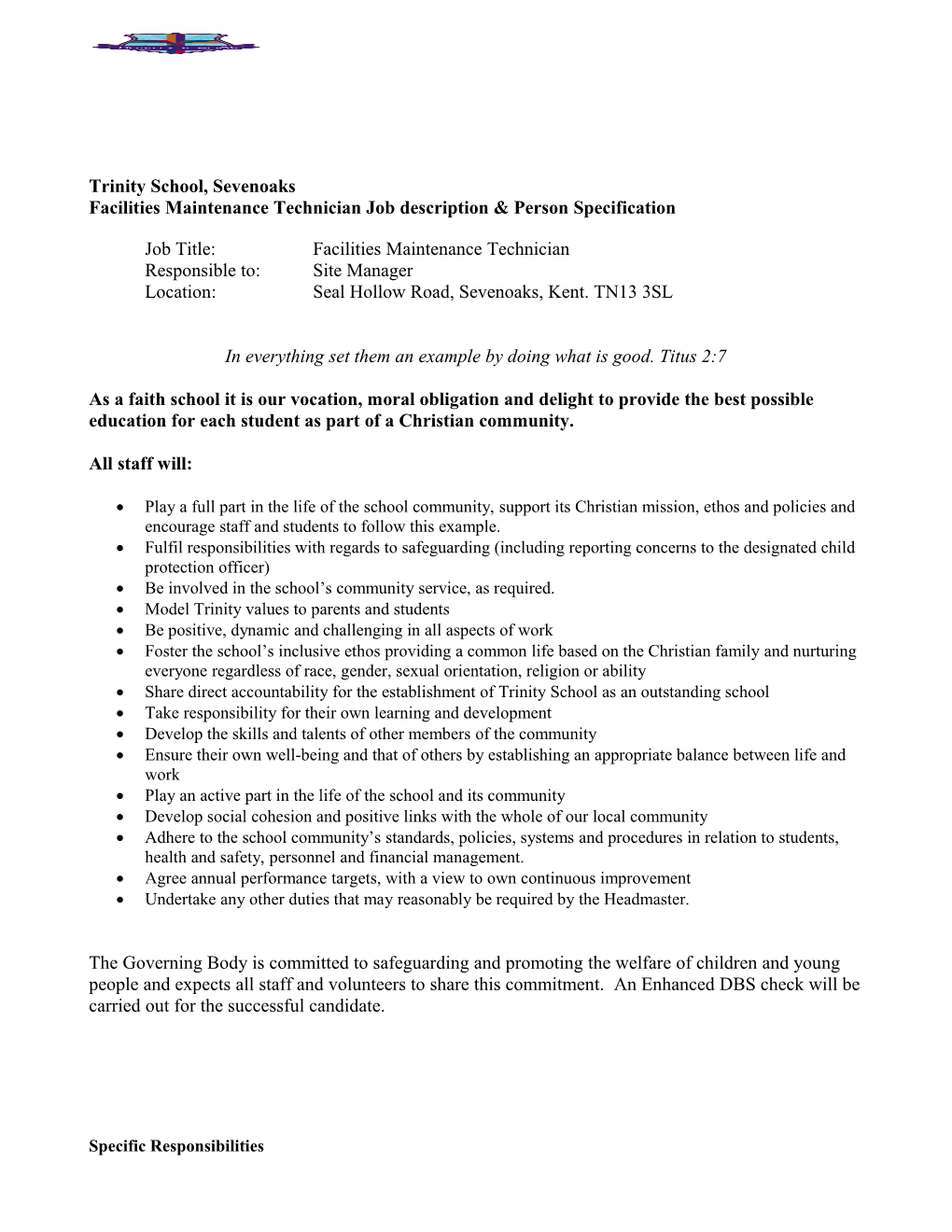Facilities Maintenance Technician Job Description Person Specification