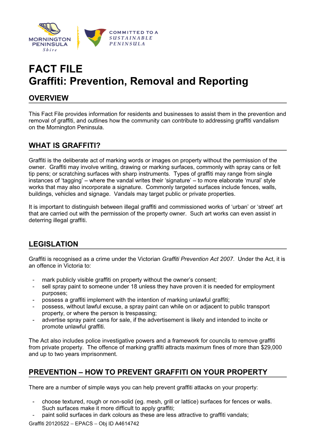 Graffiti: Prevention, Removal and Reporting