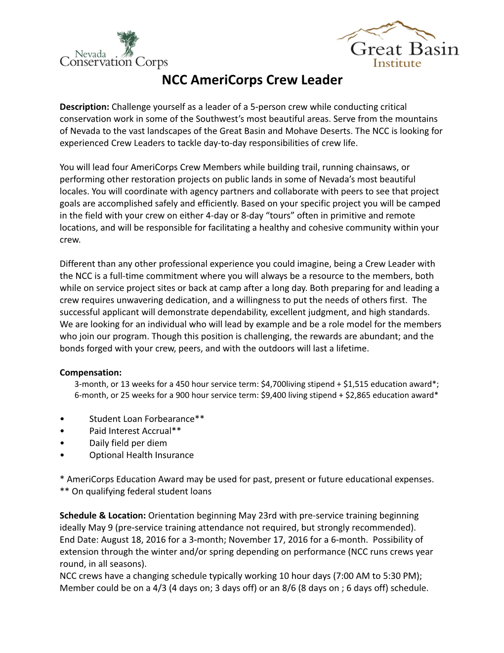 NCC Americorps Crew Leader