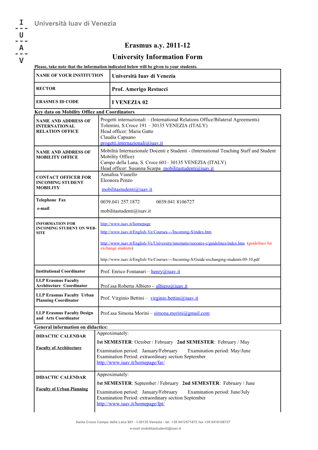 University Information Form