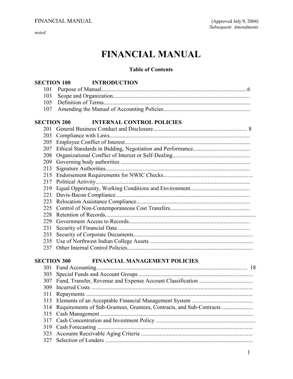 FINANCIAL MANUAL (Approved July 9, 2004)