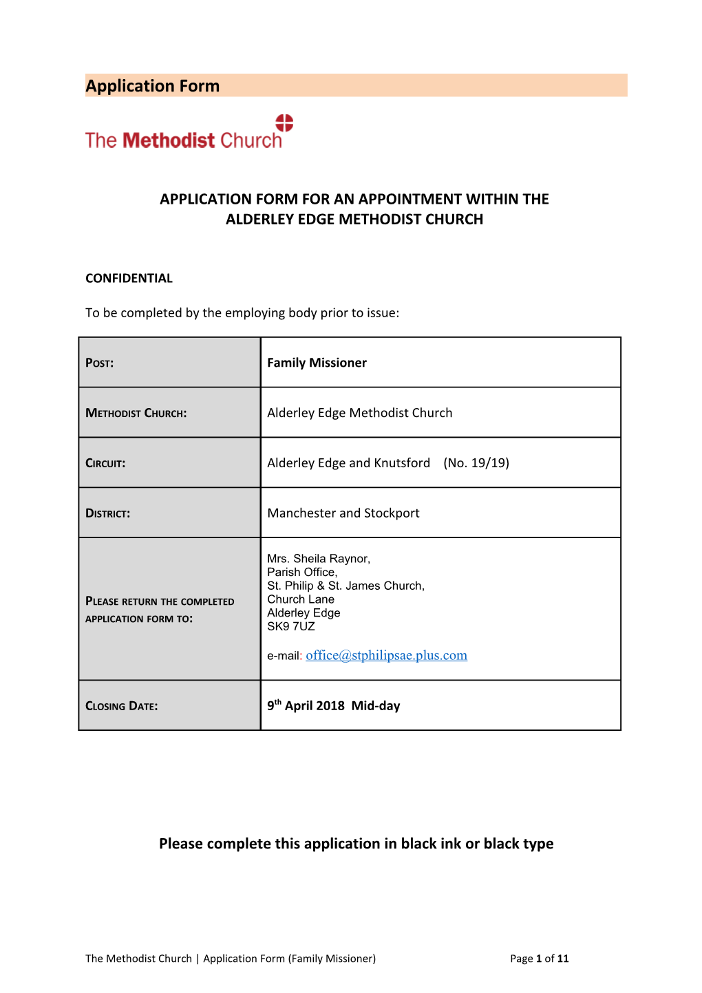 Application Form for an Appointment Within The