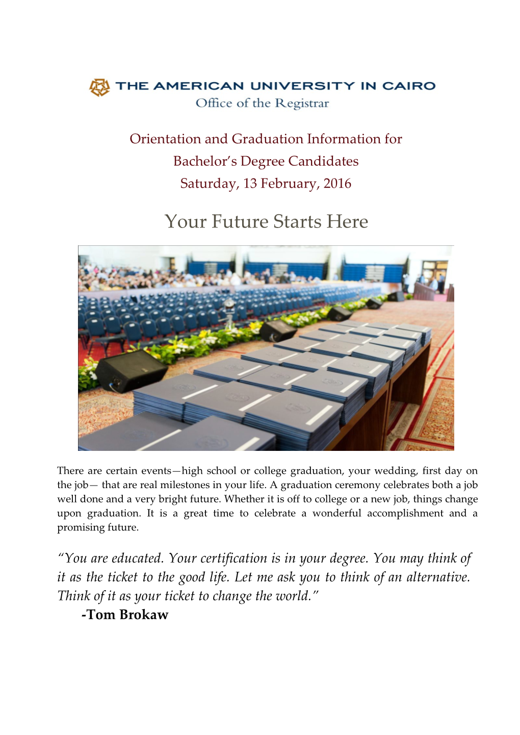 Orientation and Graduation Information for Bachelor S Degree Candidates February 2016