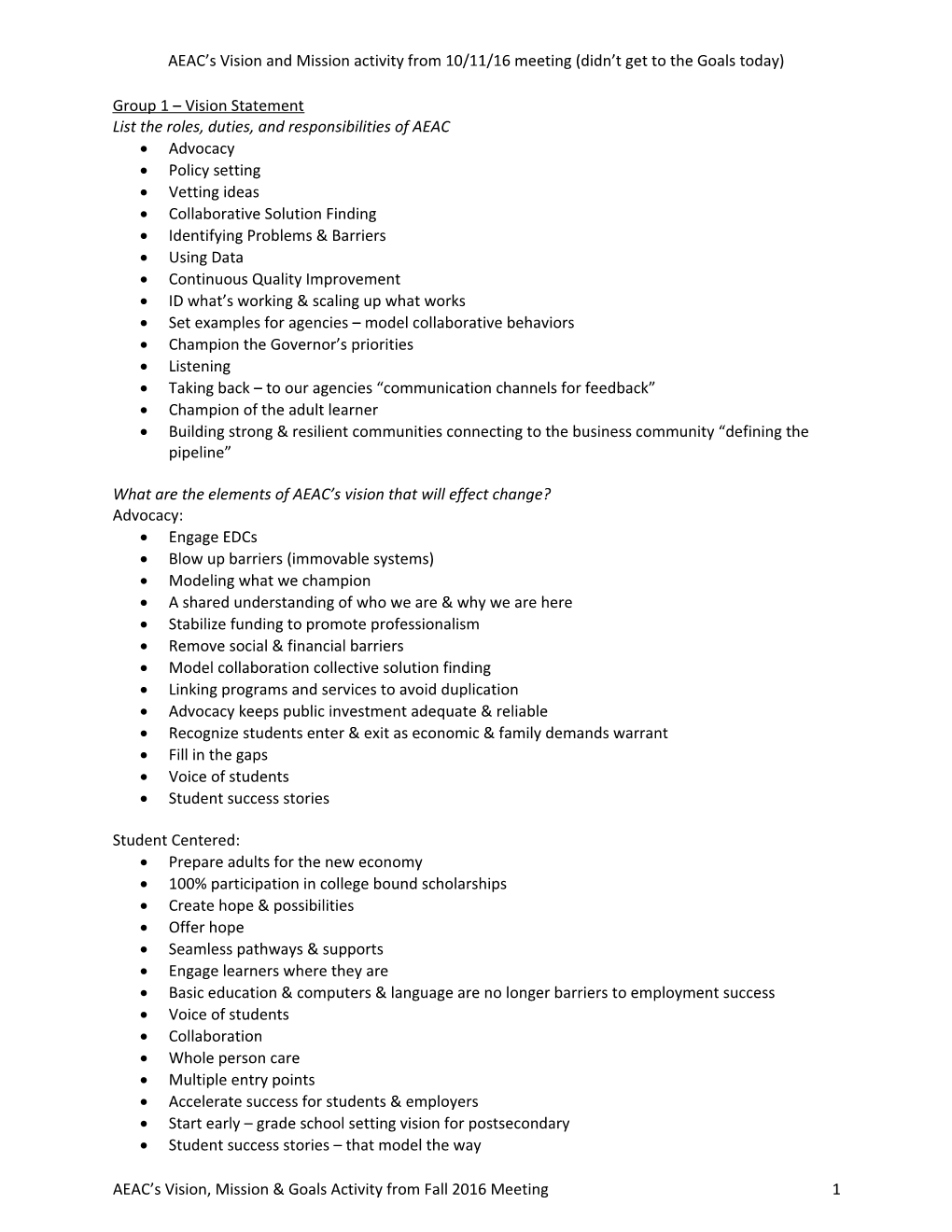 List the Roles, Duties, and Responsibilities of AEAC