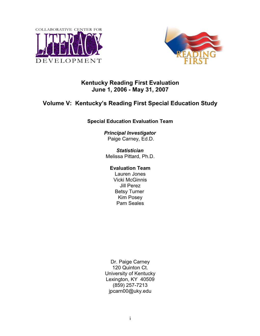Kentucky Special Education Reading First Evaluation