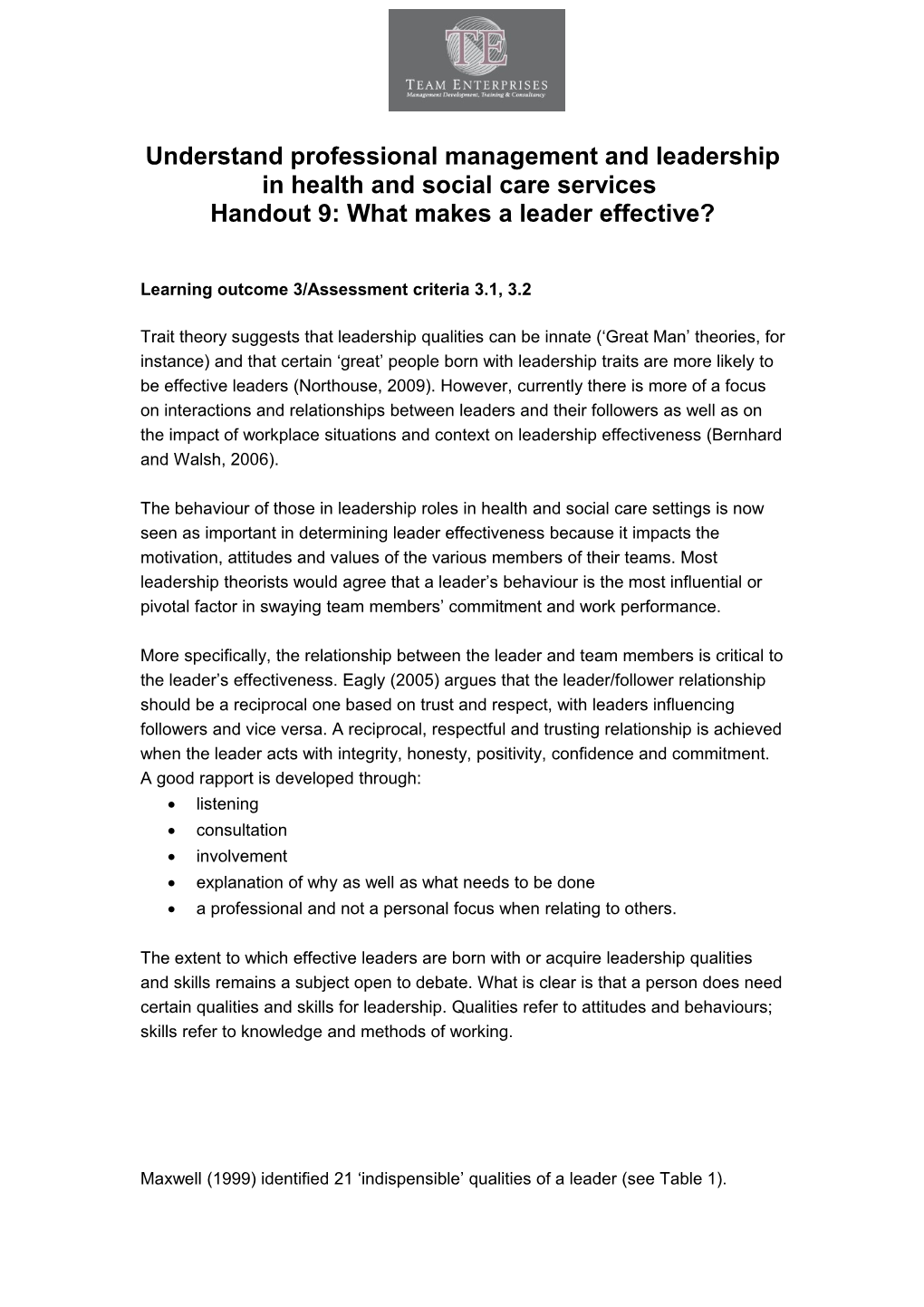 Handout 9: What Makes a Leader Effective?