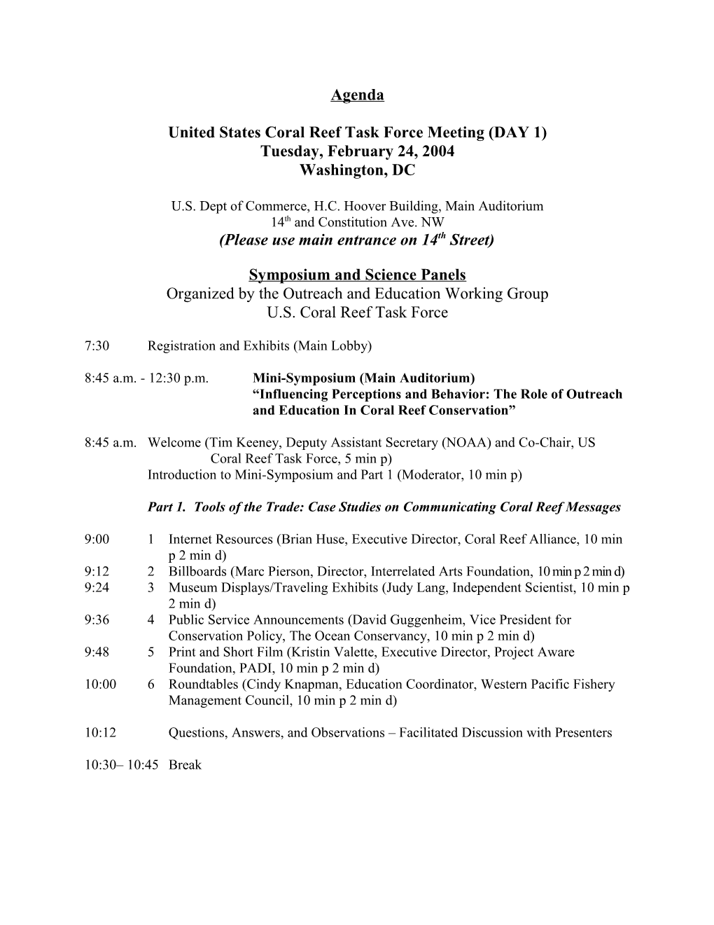 United States Coral Reef Task Force Meeting (DAY 1)