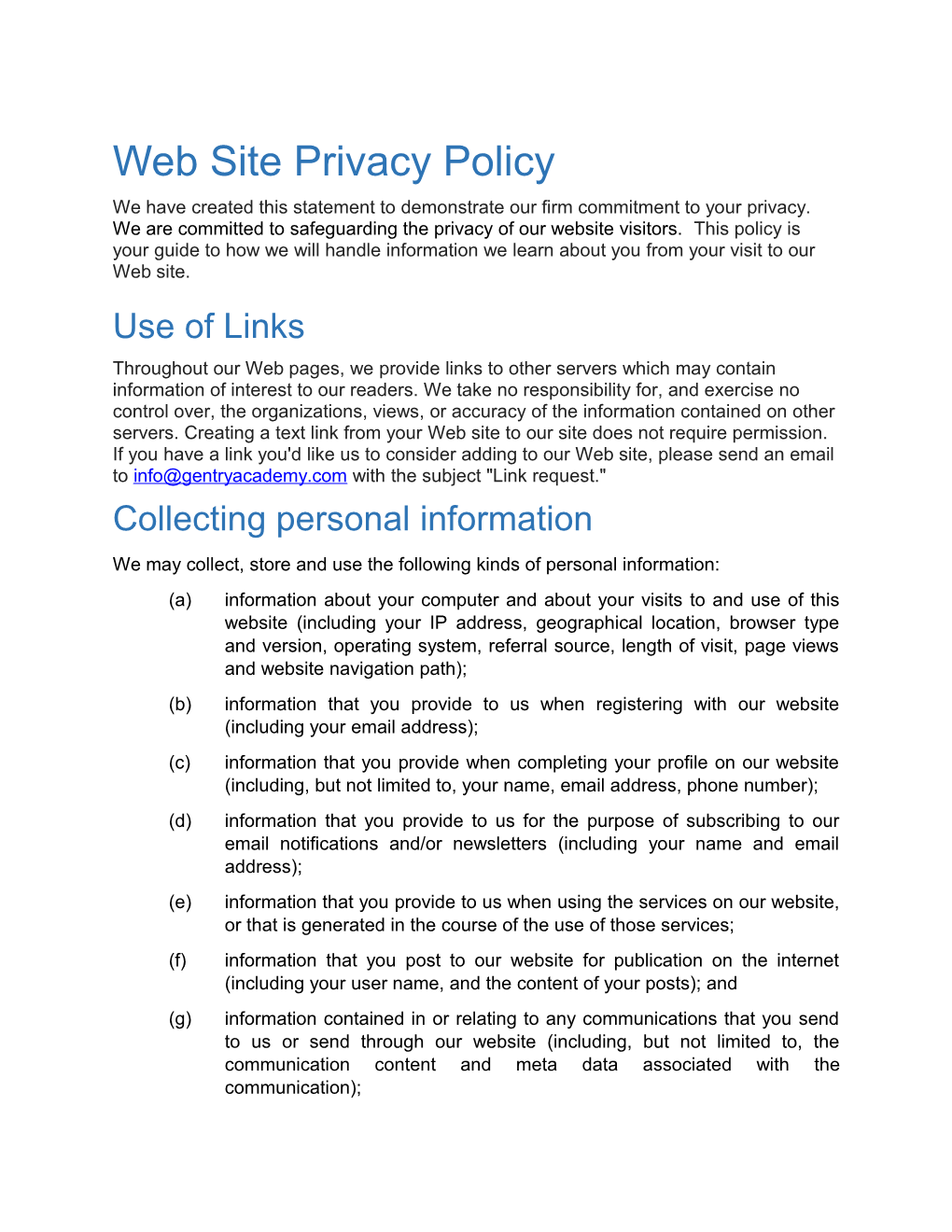 Web Site Privacy Policy