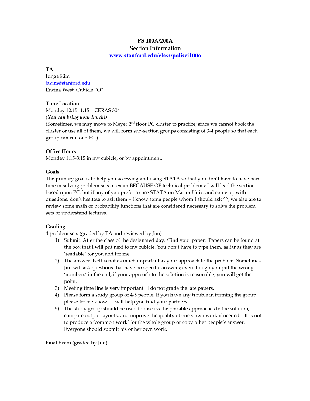 PS 100A/200A, Section Information