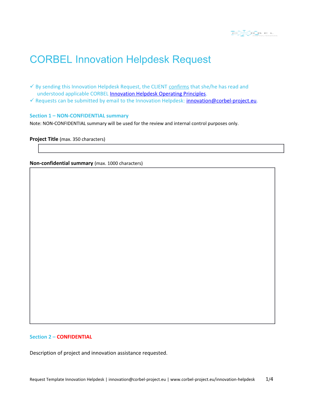 CORBEL Innovation Helpdesk Request