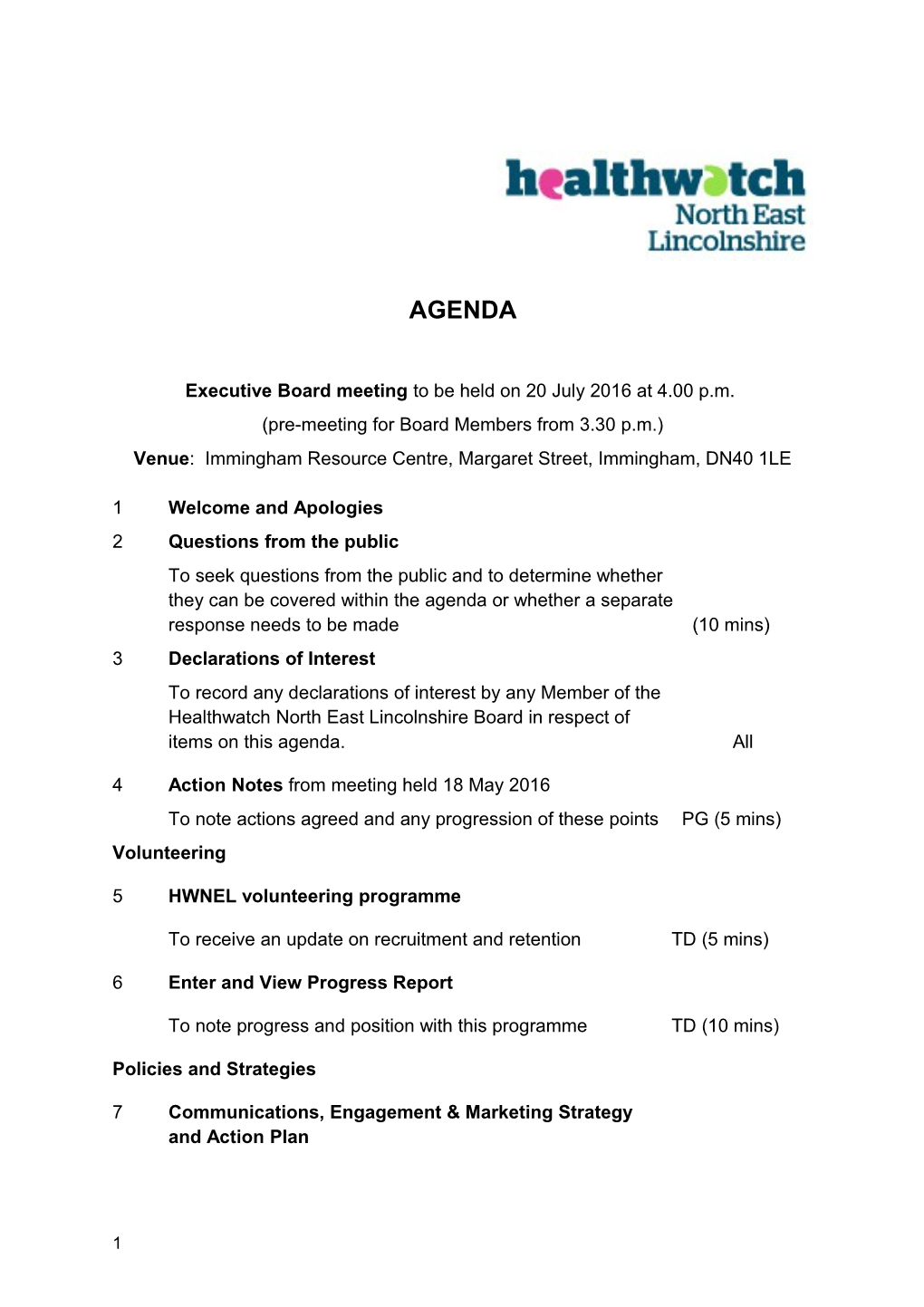Pre-Meeting for Board Members from 3.30 P.M.