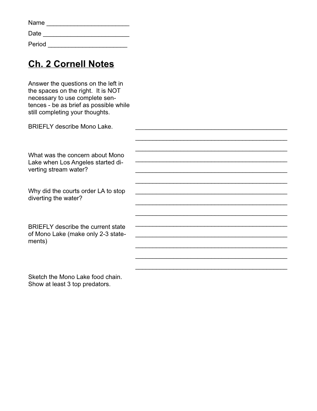 Ch. 2 Cornell Notes
