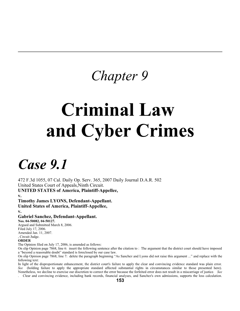 Chapter 9: Criminal Law and Cyber Crimes 1