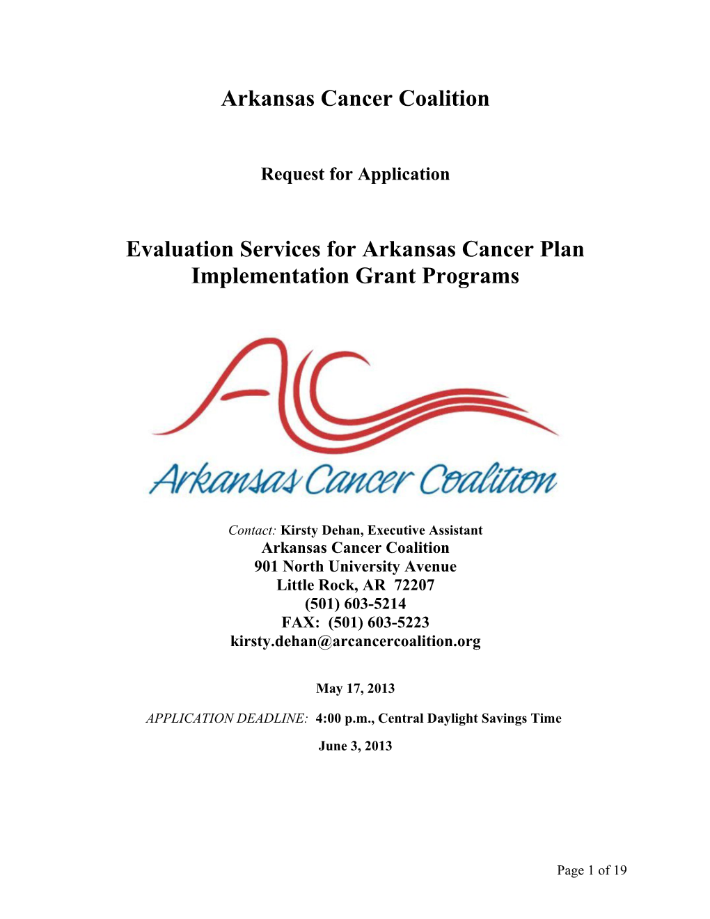 Evaluation Services for Arkansas Cancer Plan Implementation Grant Programs
