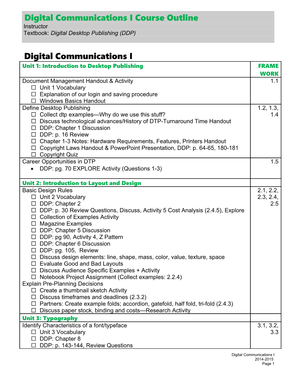 Desktop Publishing Course Outline 2005-2006