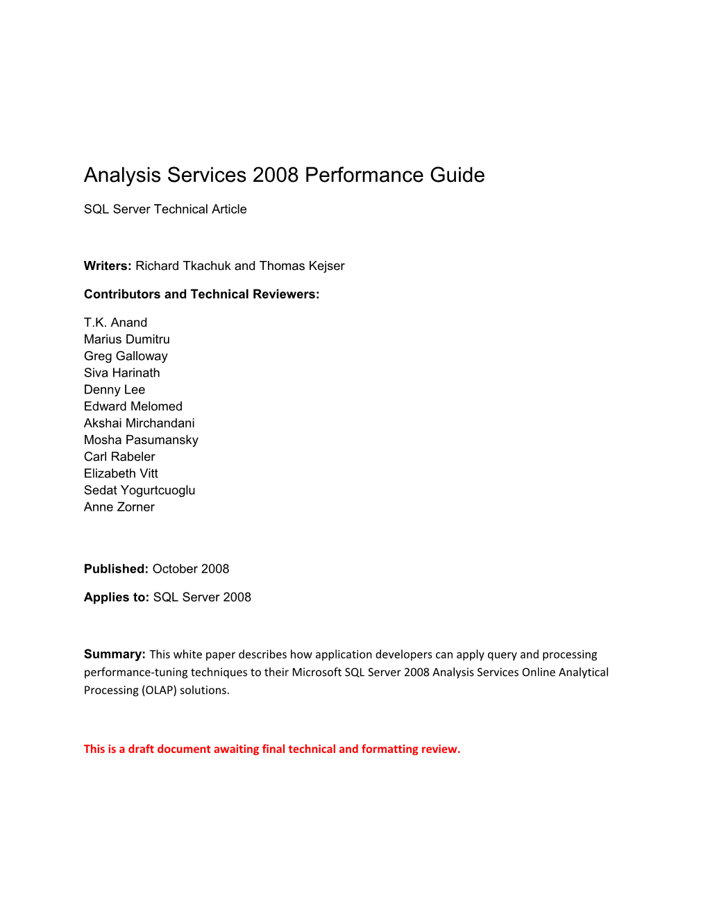 SQL Server Analysis Services 2008 Performance Guide
