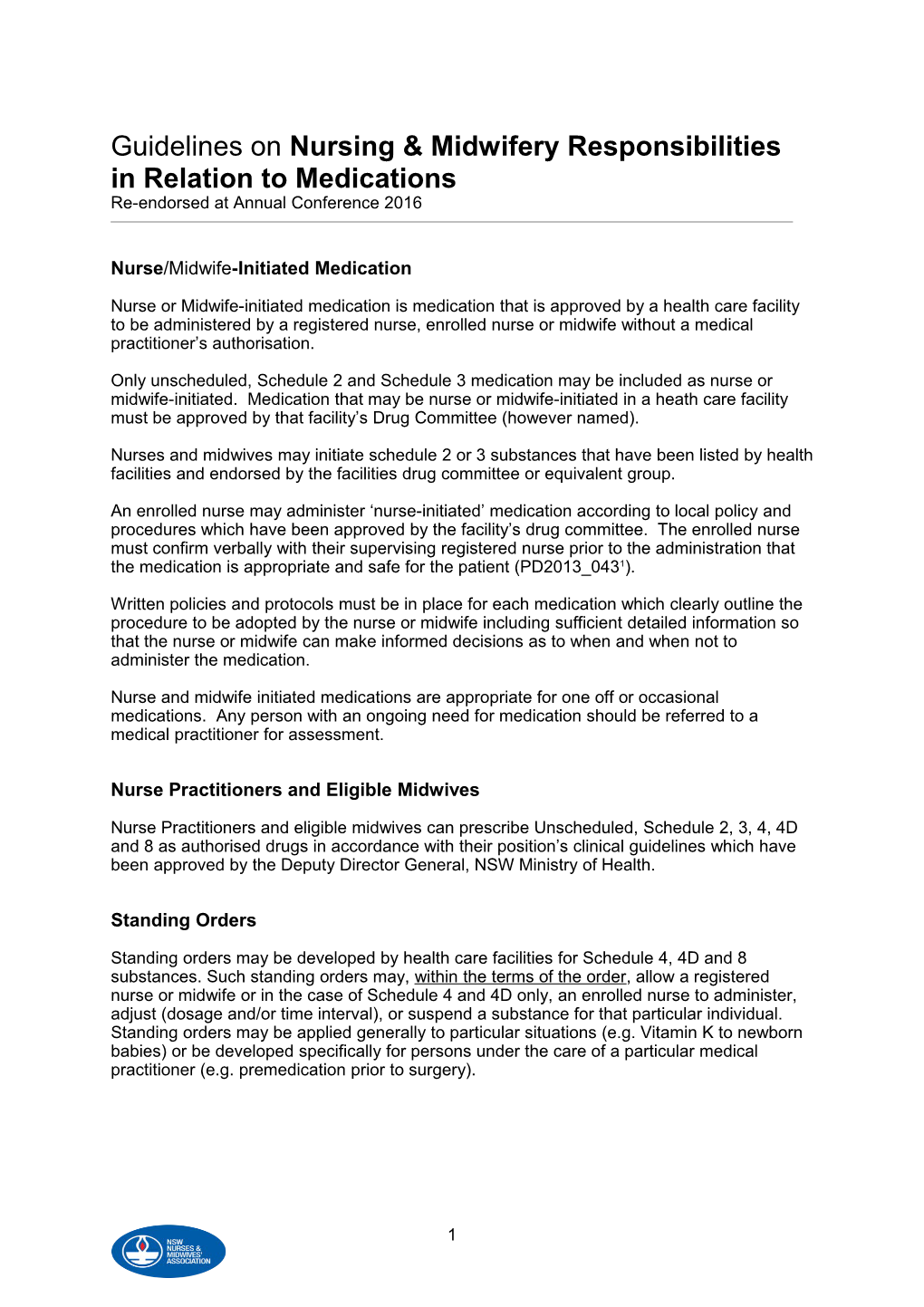 Guidelines on Nursing & Midwifery Responsibilities in Relation to Medications