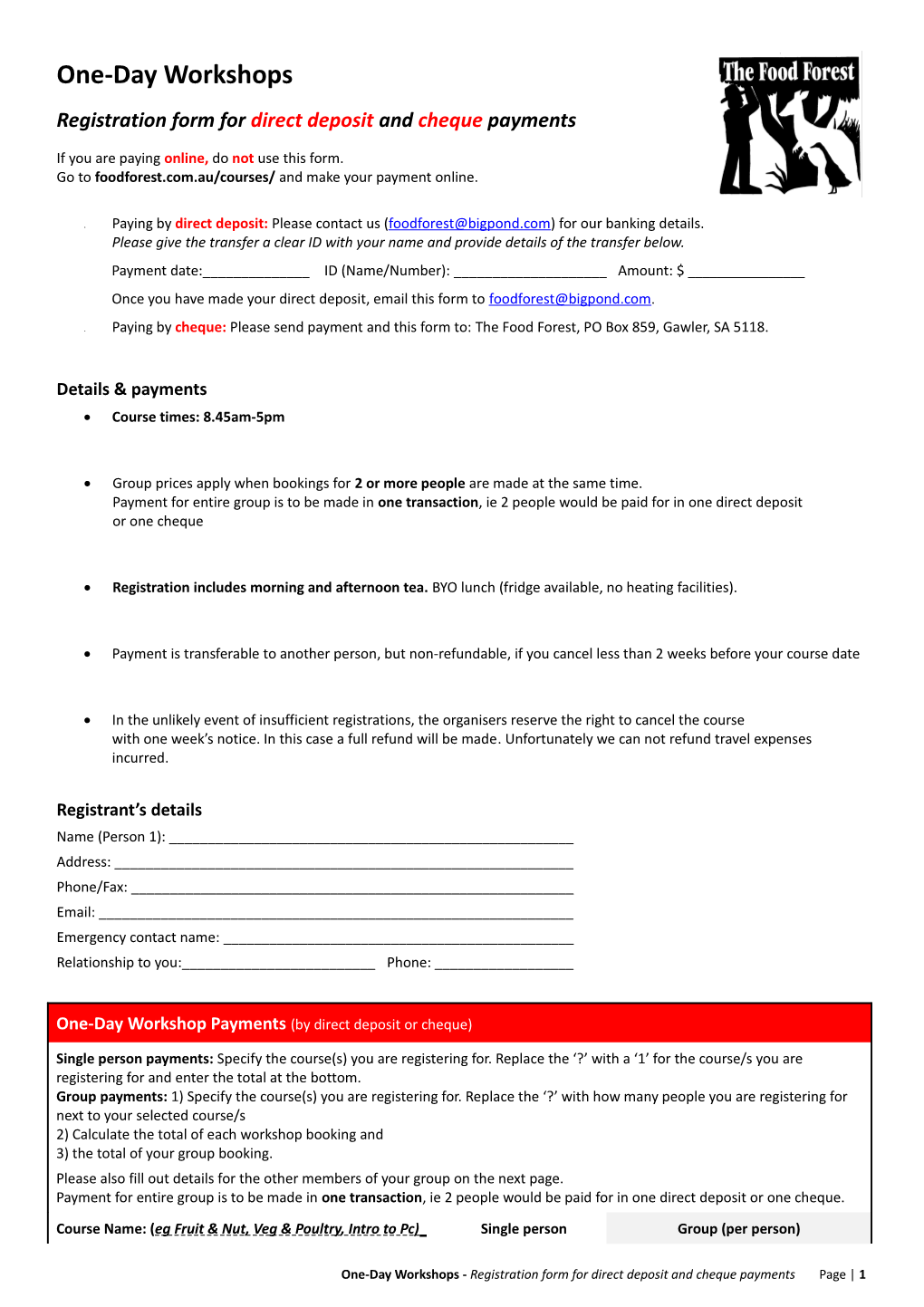 Registration Form for Direct Deposit and Cheque Payments