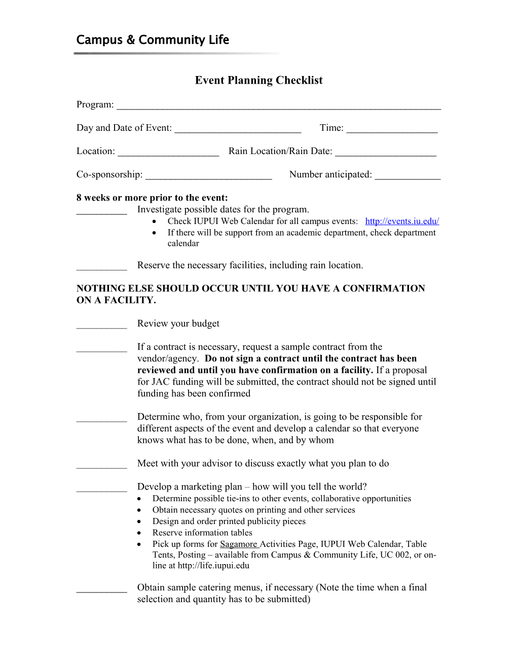 Event Planning Worksheet