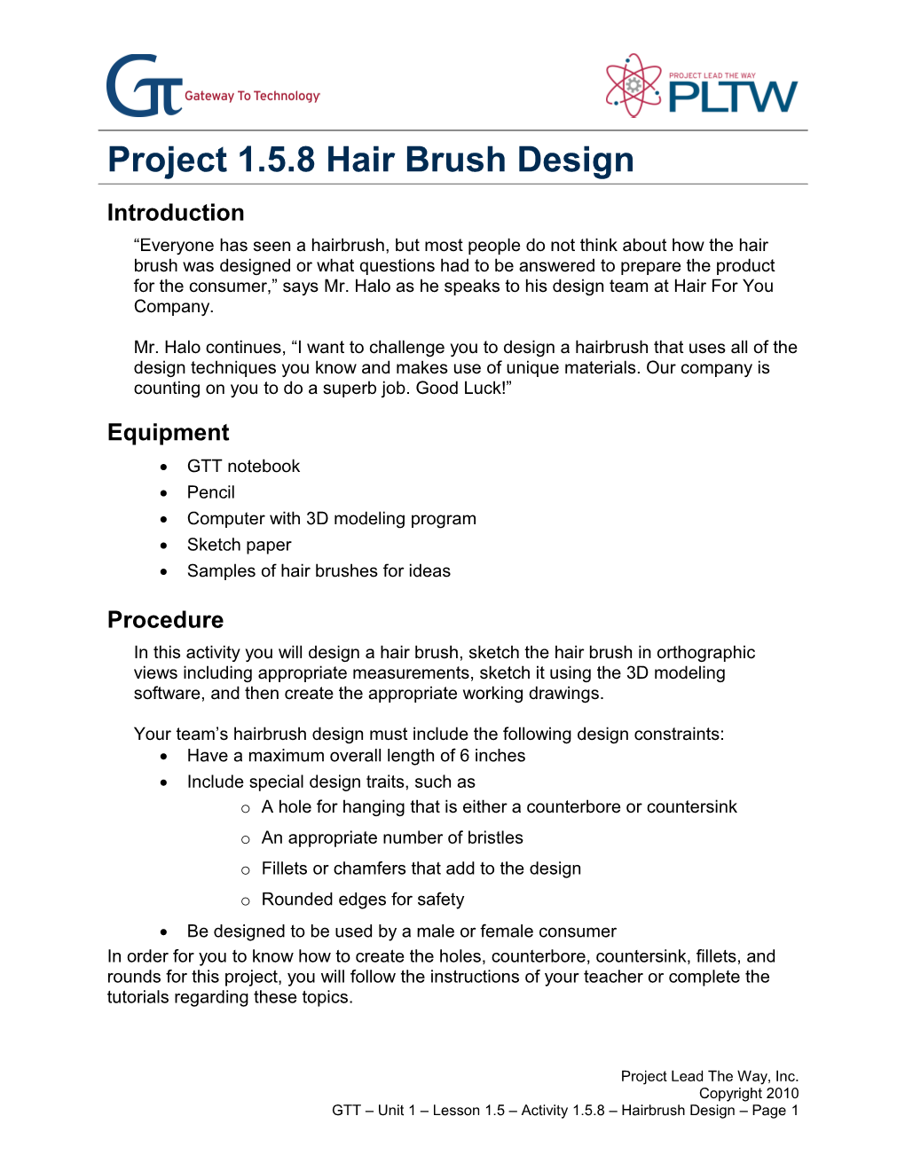 Activity 1.5.8 Hairbrush Design