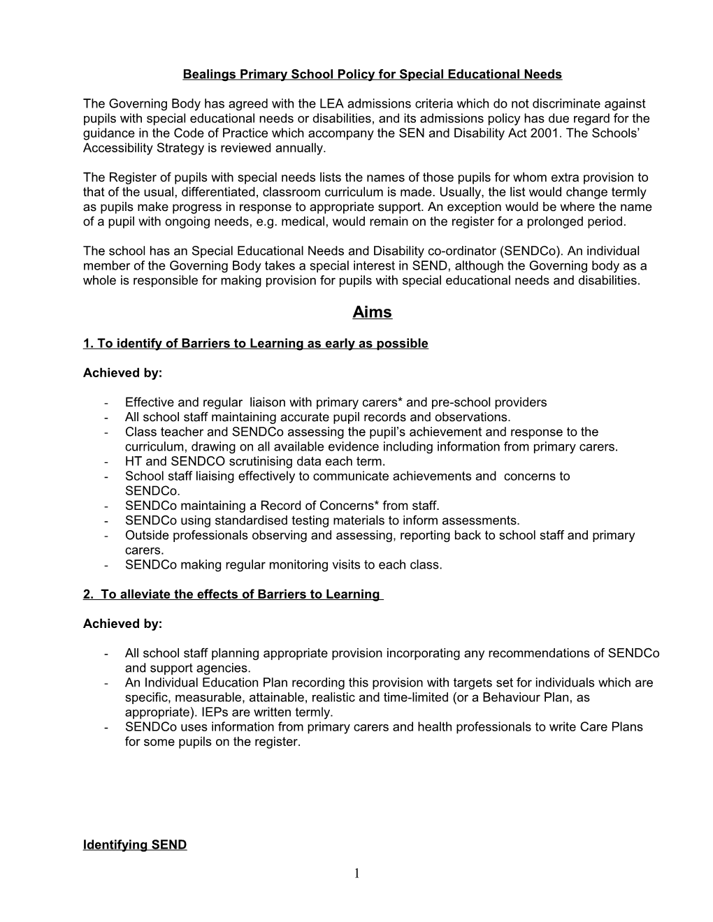 Cedarwood Primary School Policy for Inclusion- May 2007