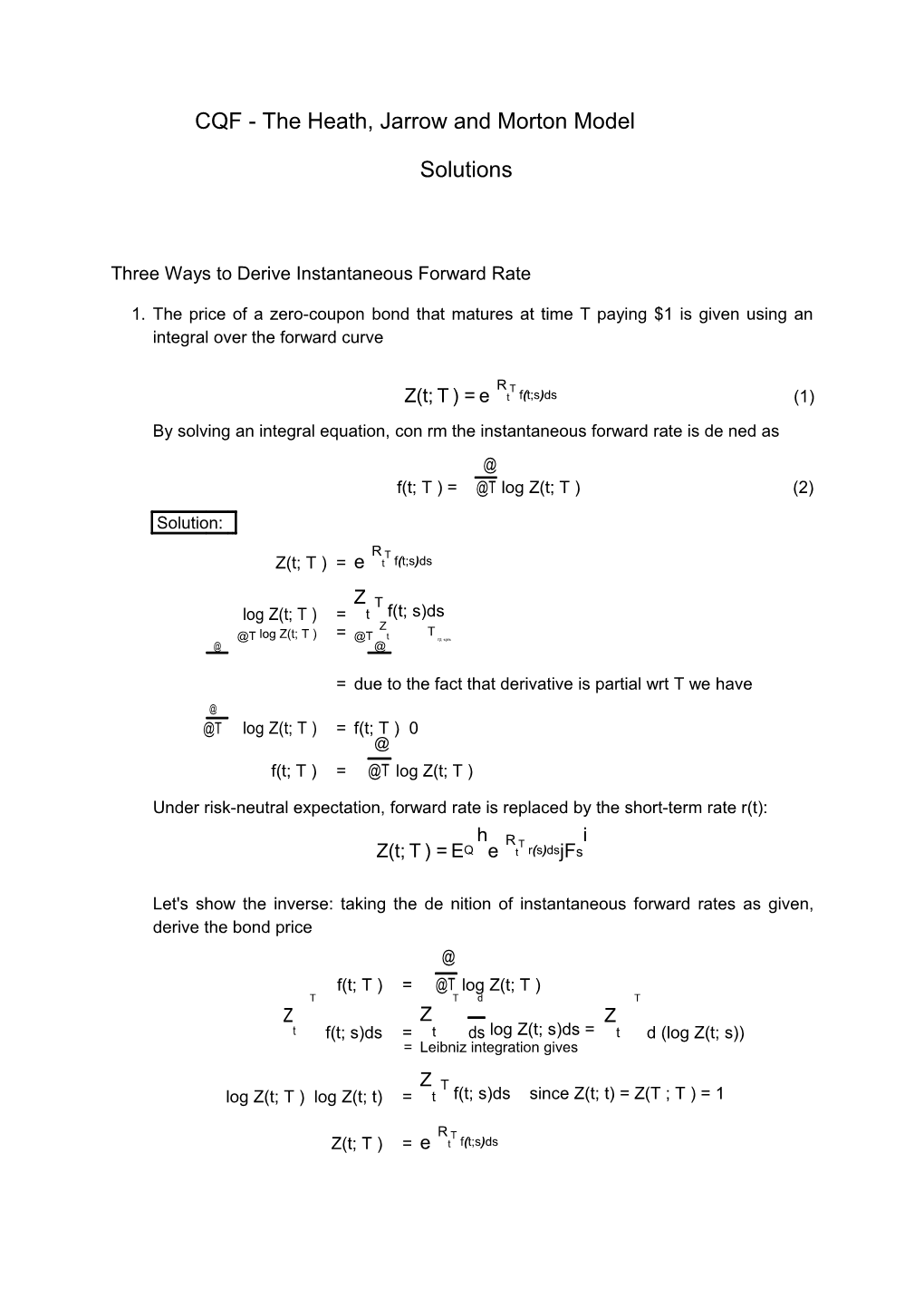 CQF - the Heath, Jarrow and Morton Model