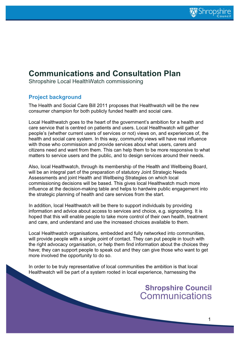 Communications and Consultation Plan