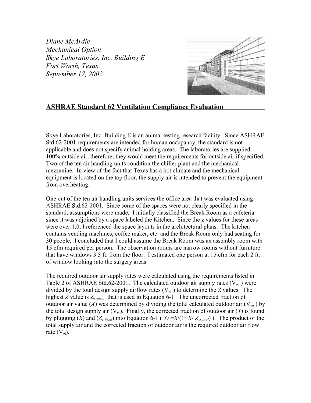 ASHRAE Standard 62 Ventilation Compliance Evaluation