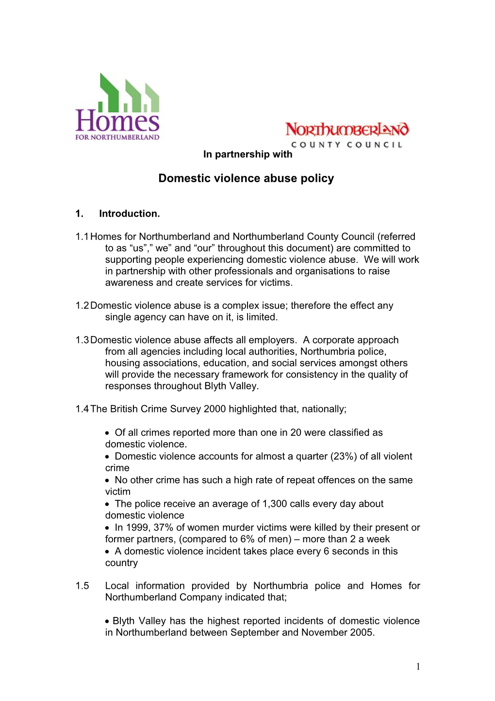 Domestic Violence Draft Policy (April 2006)