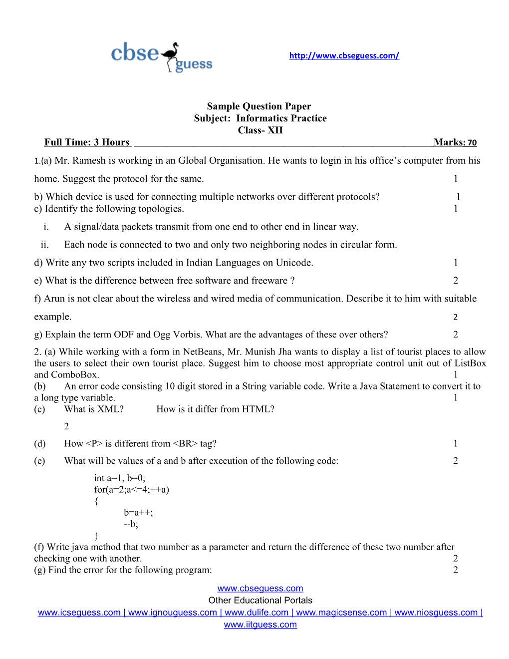 Sample Question Paper