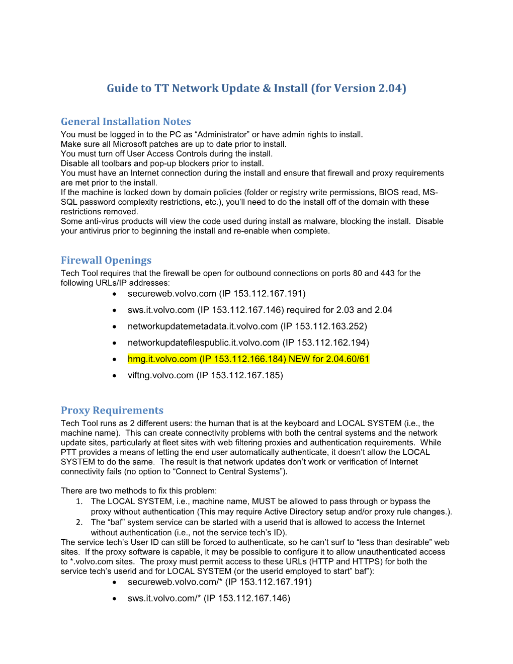 Guide to TT Network Update & Install (For Version 2.04)