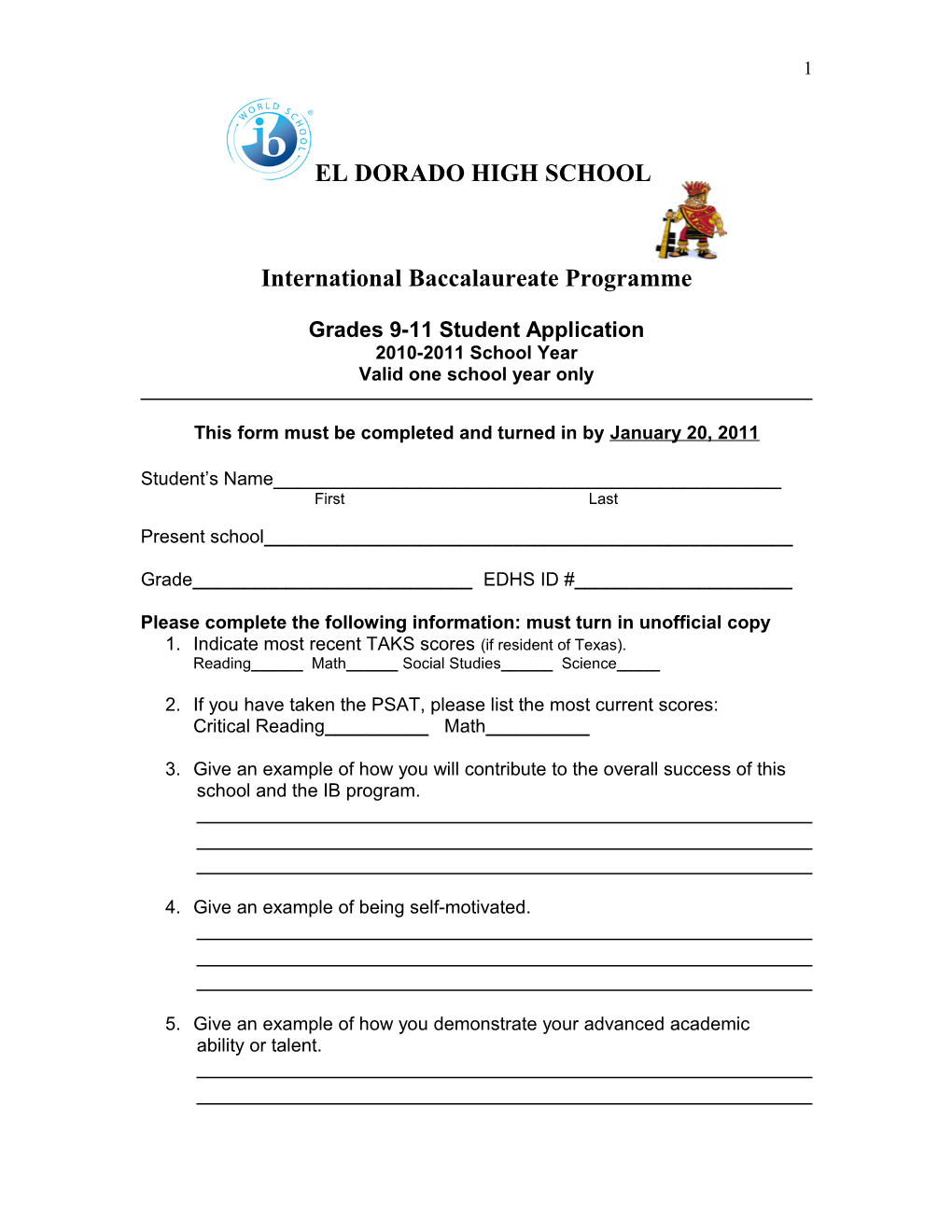 El Dorado High School International Baccalaureate Program