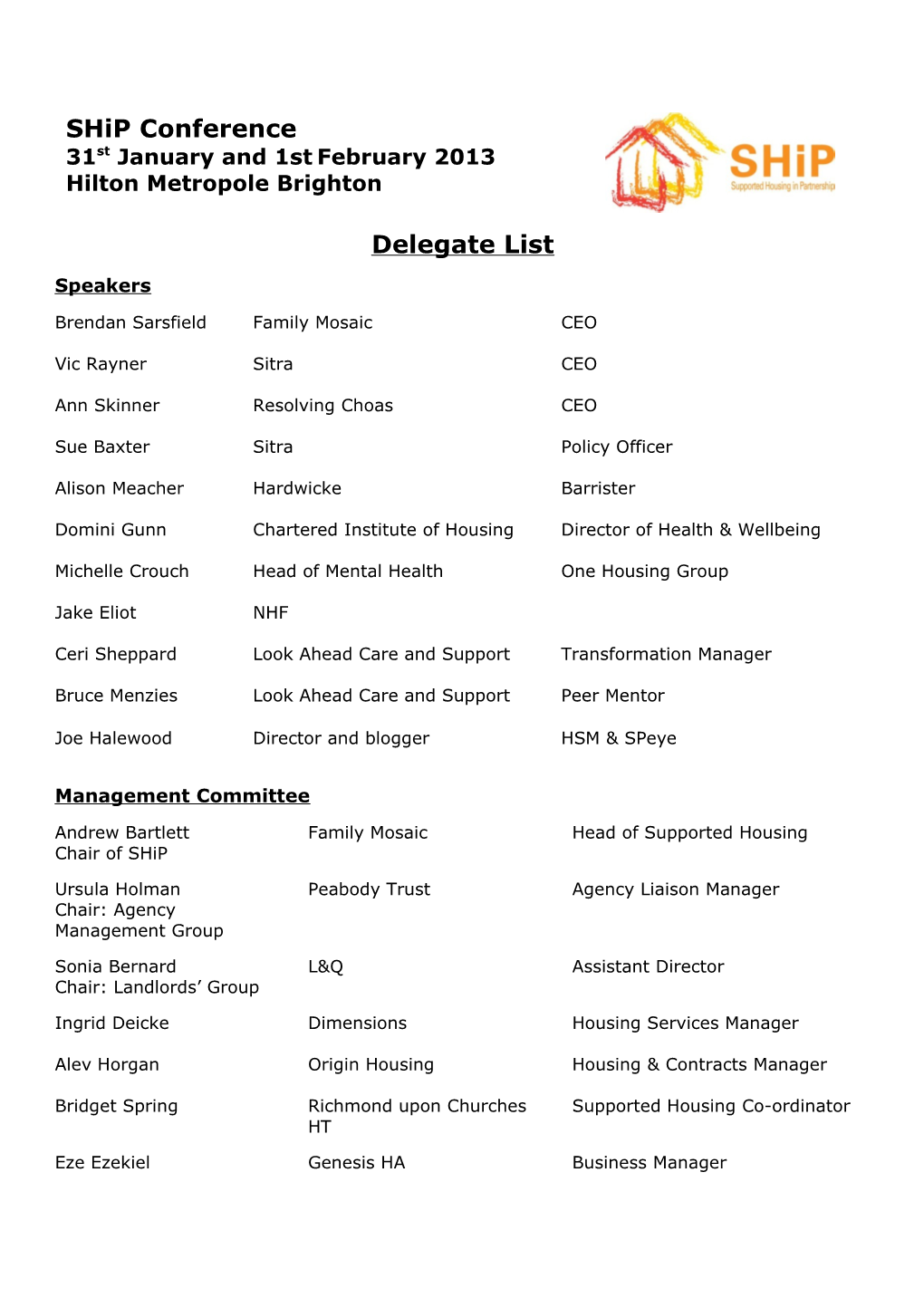 Delegate List