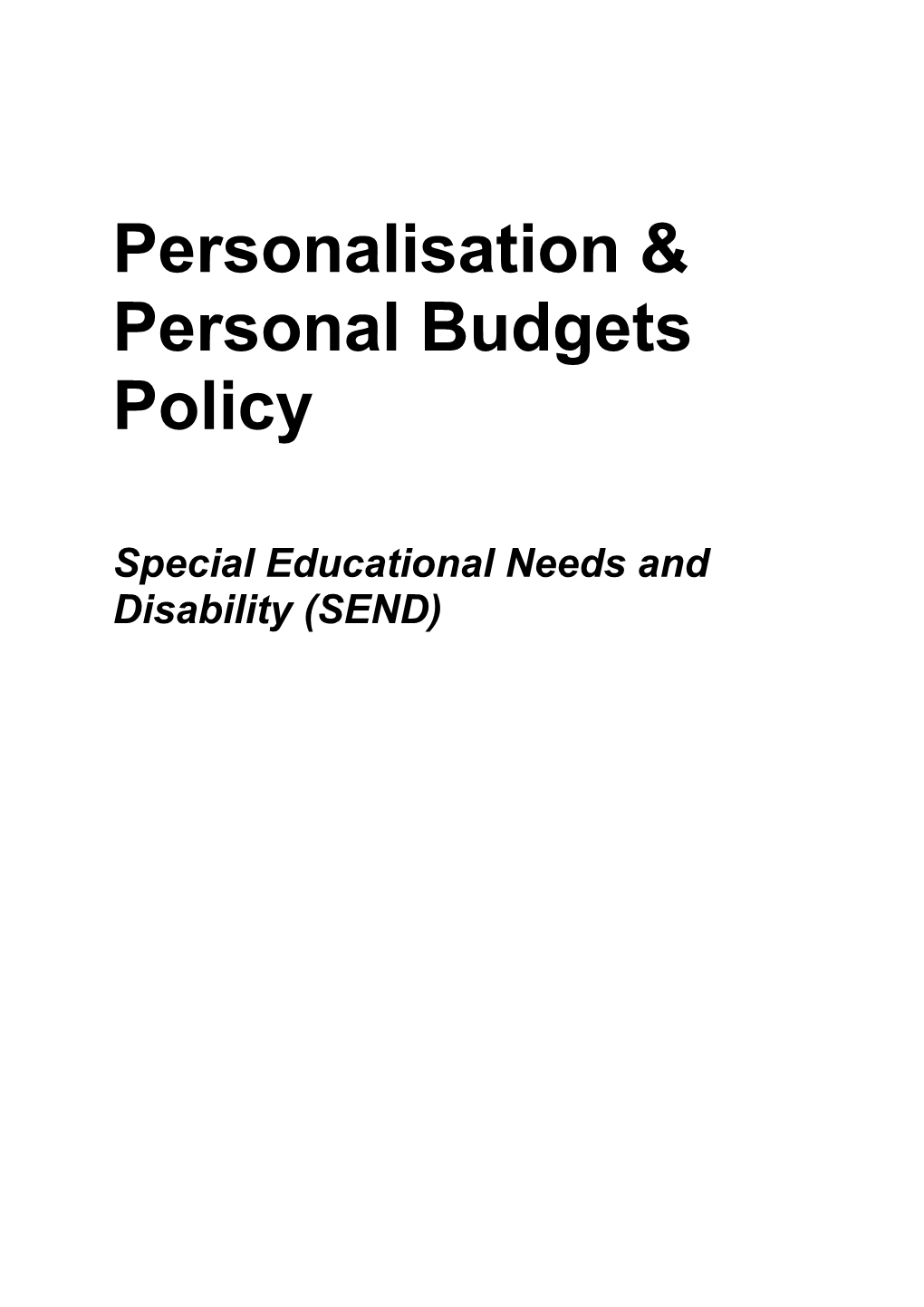 Personalisation & Personal Budgets Policy