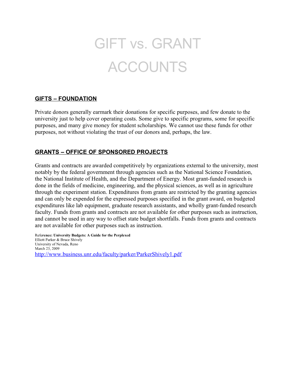 Grants Office of Sponsored Projects