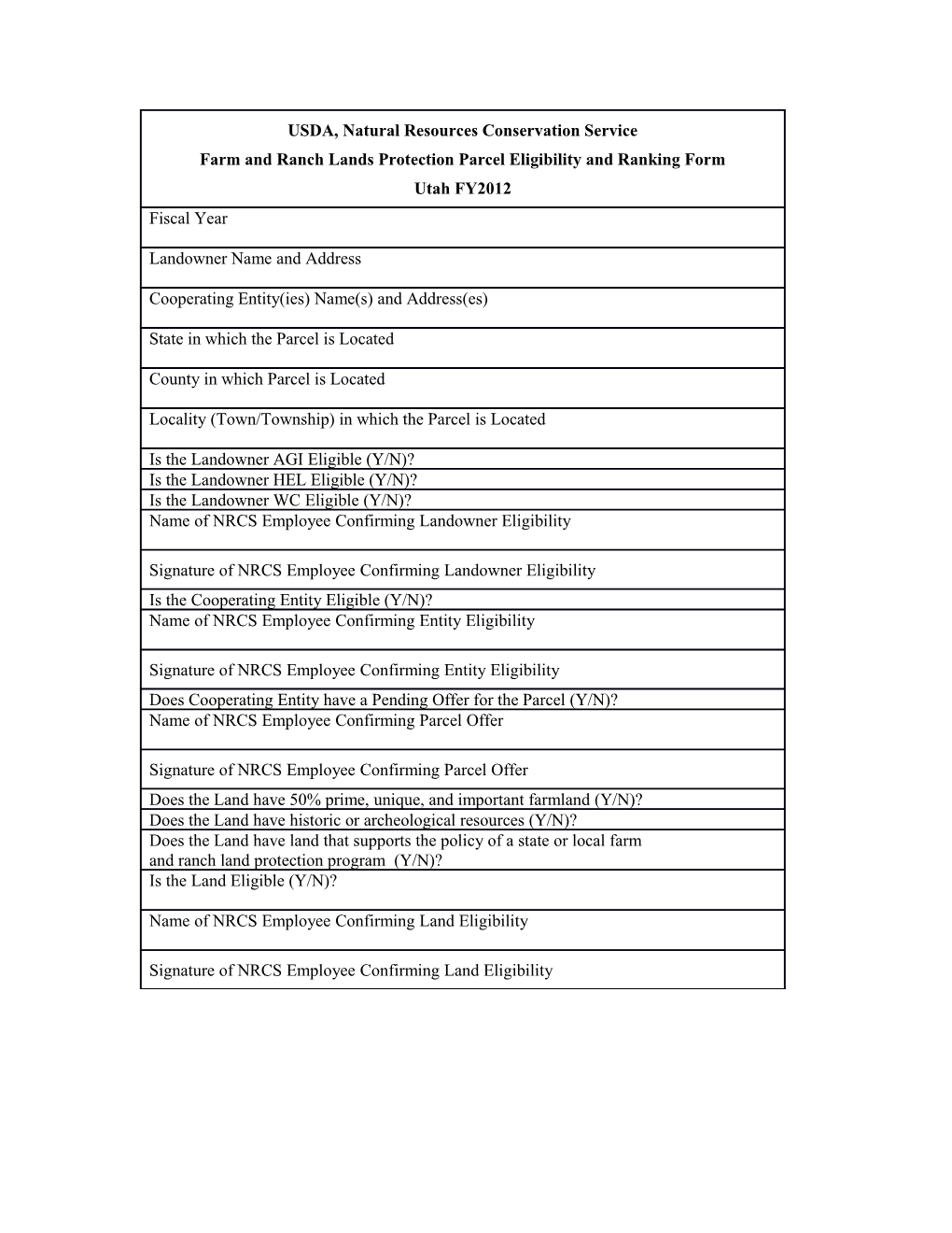 FFP Ranking Criteria for Utah FY 2002