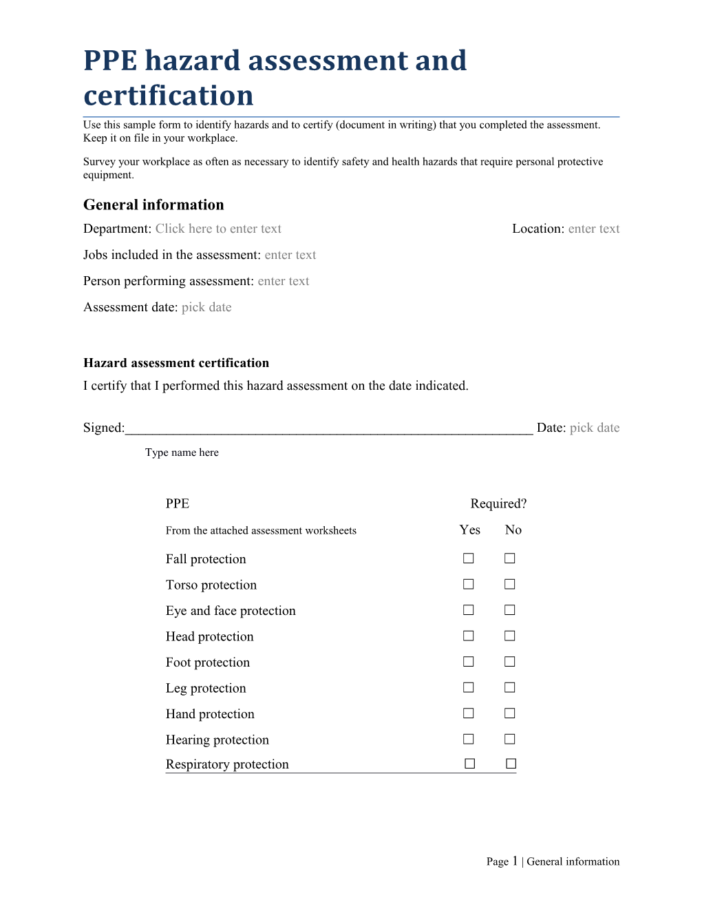 PPE Hazard Assessment Form (Docx)