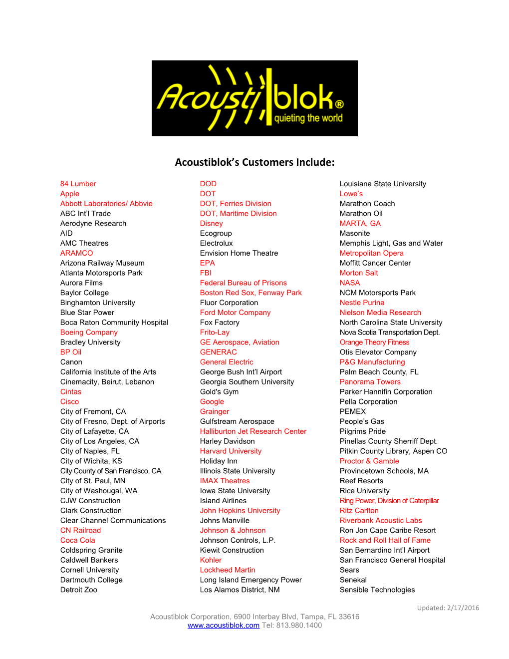 Acoustiblok S Customers Include