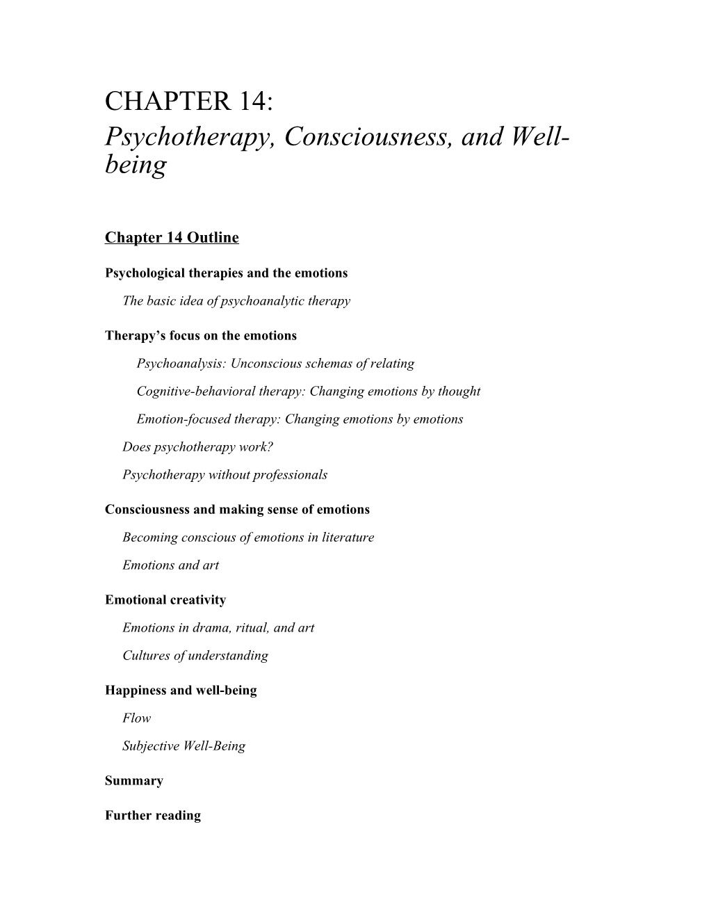 Psychotherapy, Consciousness, and Well-Being