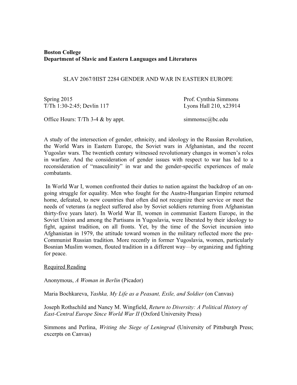 Department of Slavic and Eastern Languages and Literatures