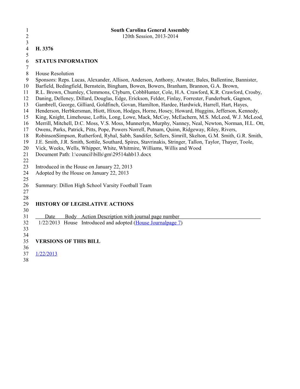 2013-2014 Bill 3376: Dillon High School Varsity Football Team - South Carolina Legislature