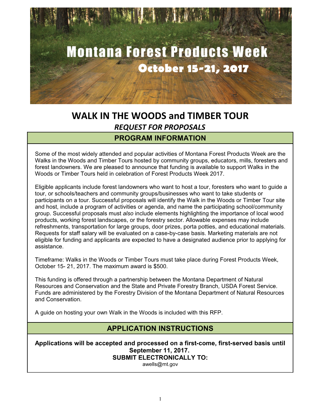 Thanks for Your Interest in Montana Forest Products Week 2017. You Will Receive Notification