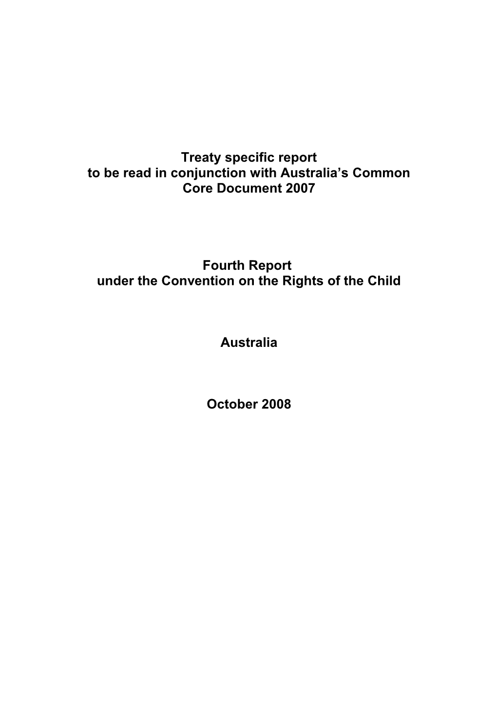 Australia S Fourth Report Under the Convention on the Rights of the Child
