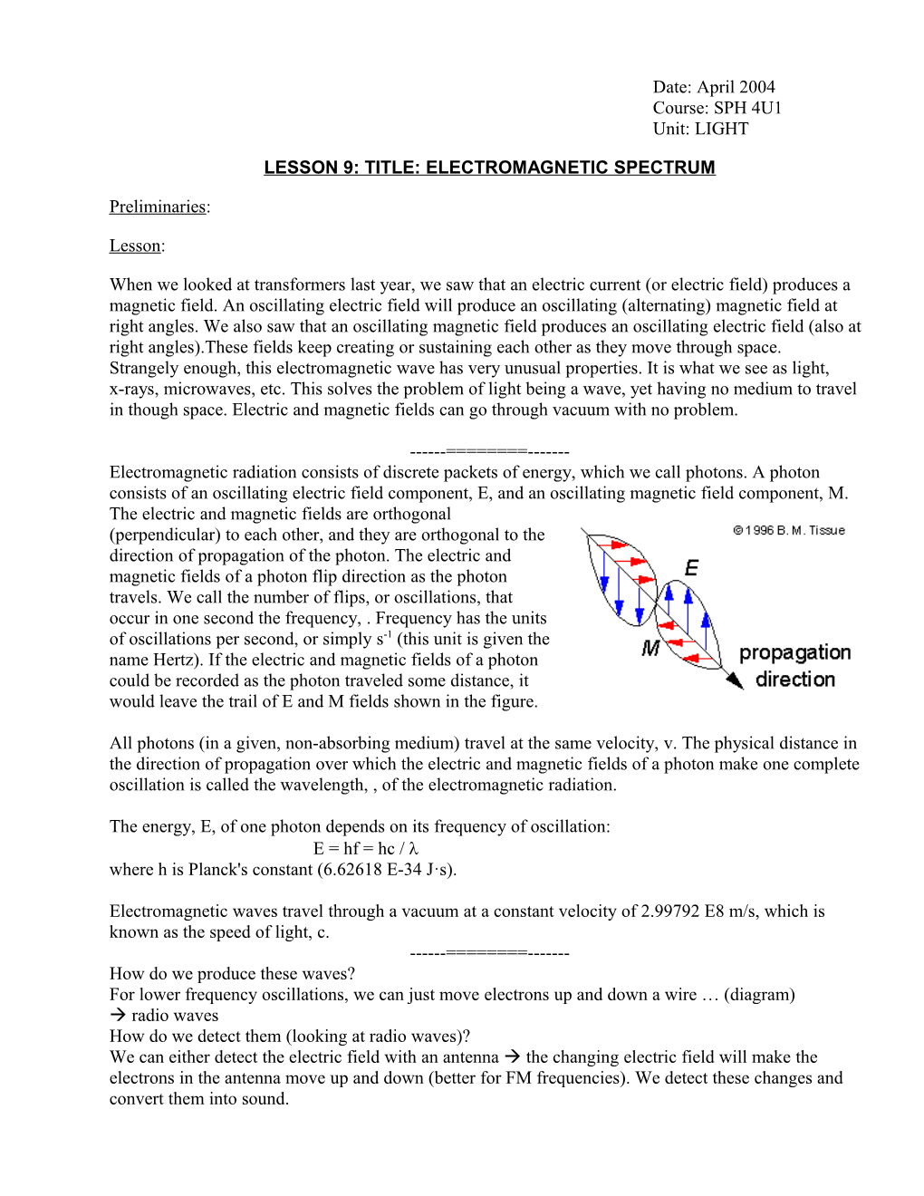 Lesson 9: Title: Electromagnetic Spectrum
