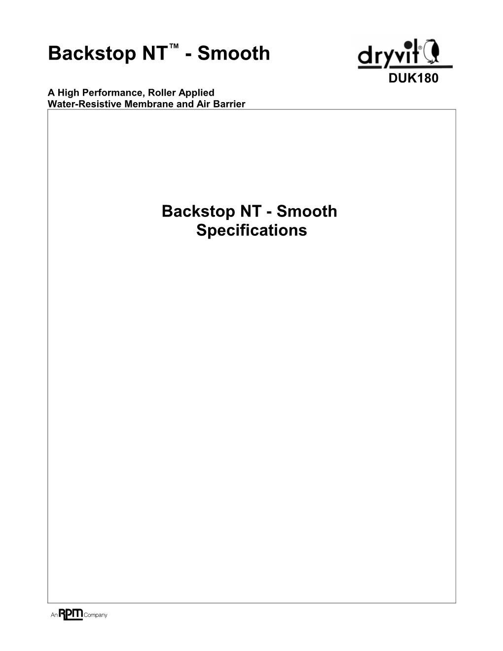 Dryvit UK Ltd - Backstop NT - Smooth Specifications DUK180