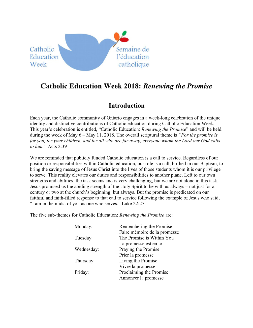 Catholic Education Week 2018: Renewing the Promise