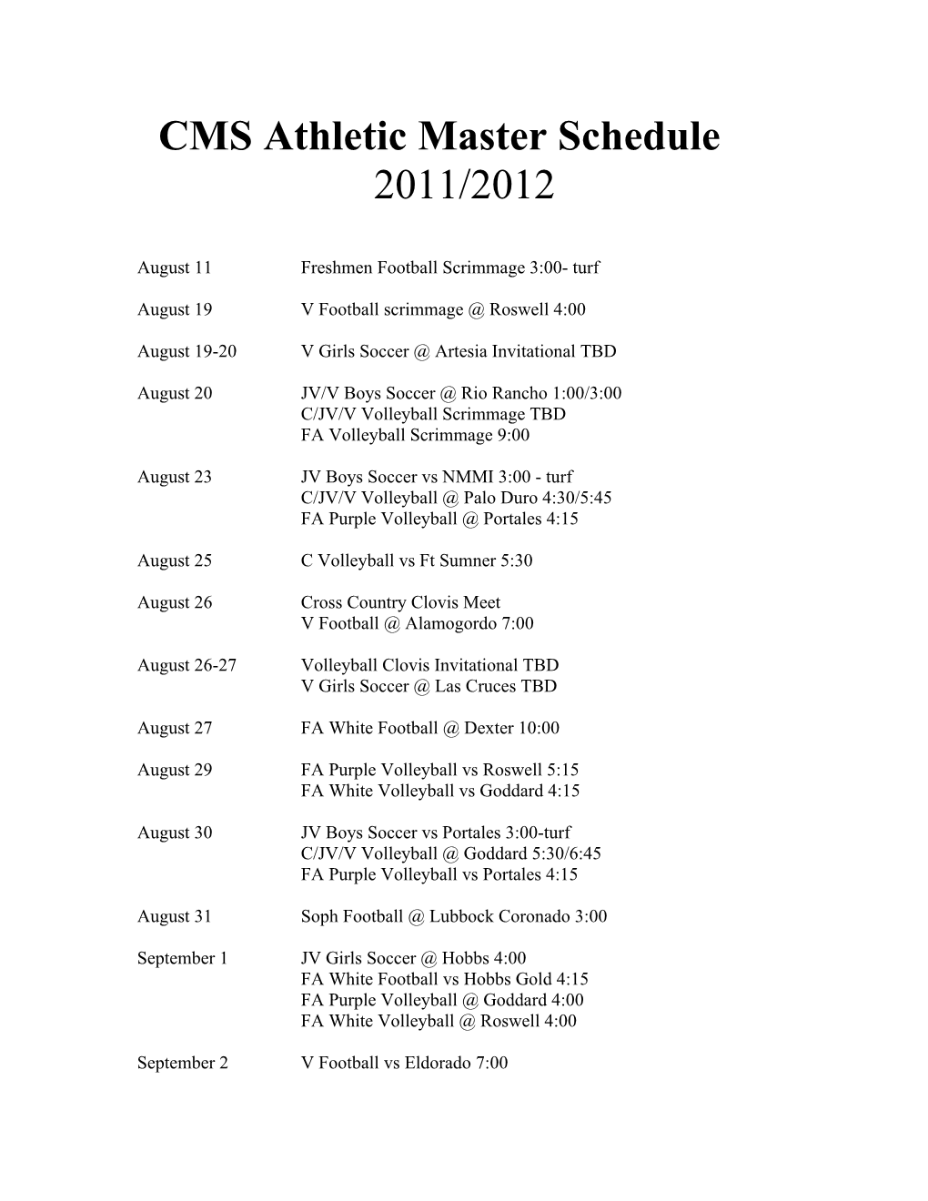 CMS Master Schedule