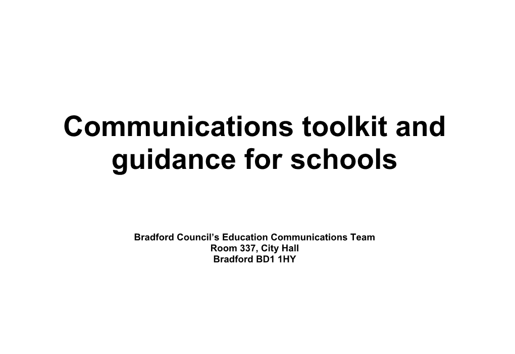 Communications Toolkit and Guidance for Schools