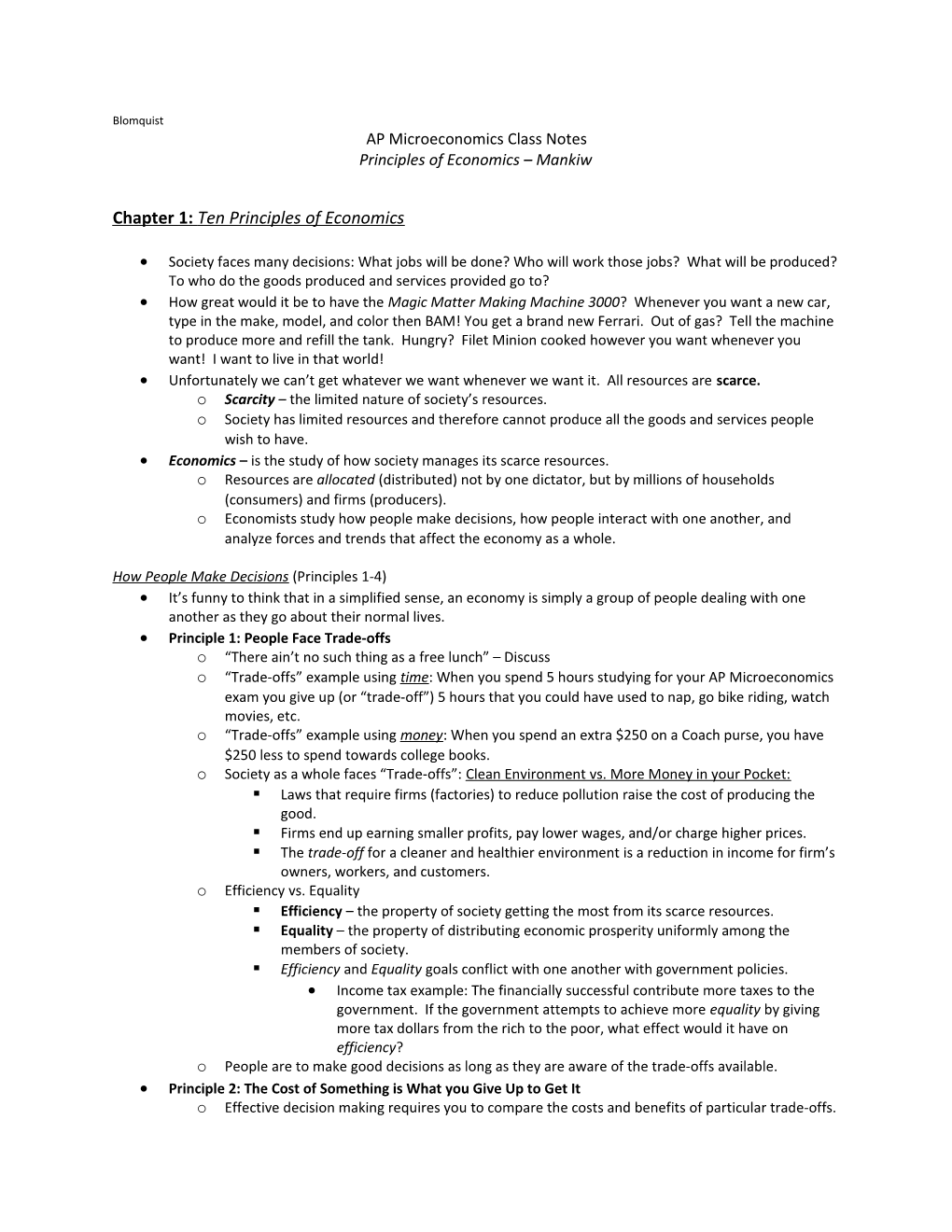 AP Microeconomics Class Notes